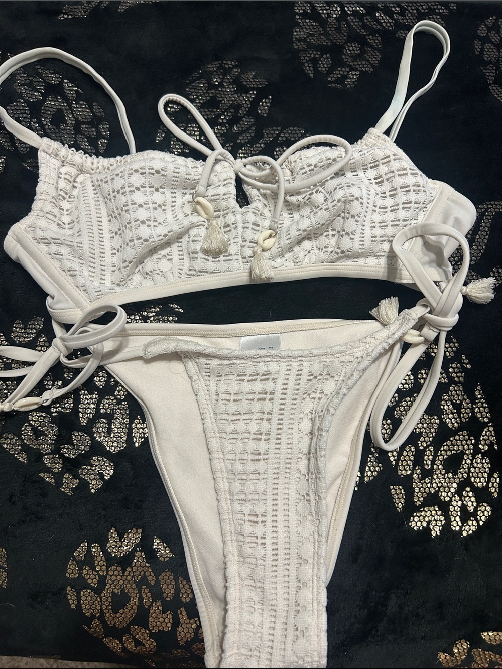 Wild fable white Crochet Tie-Side Bikini Set